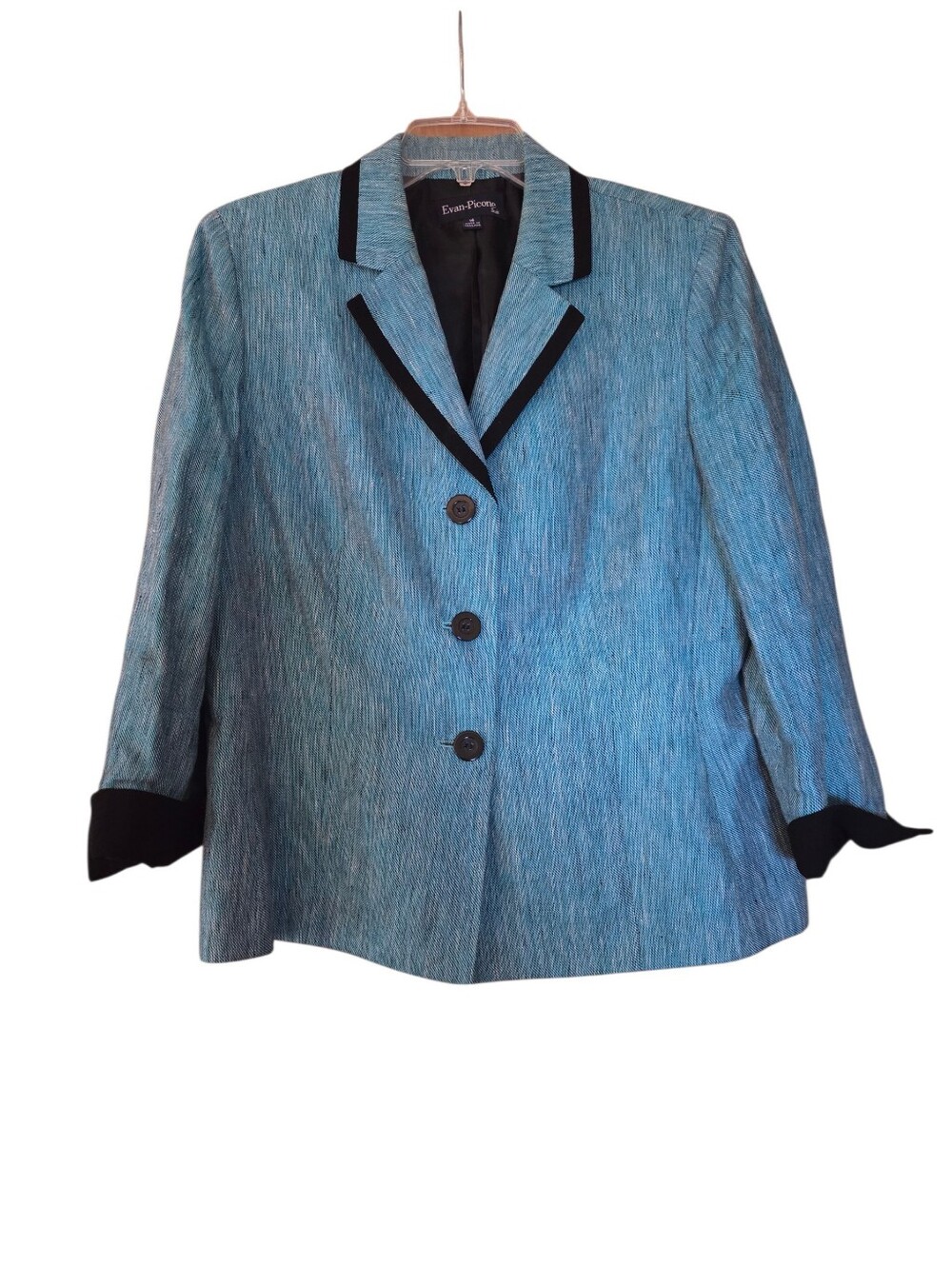 Evan Picone Sky Blue 100% Linen Blazer Textured  Business Casual Plus Size 16